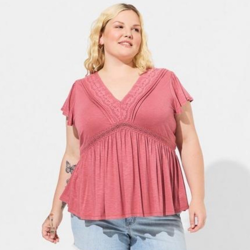 Torrid Pink Knit Babydoll Top Size 0 (size L/size 12) NWT